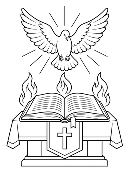 Free printable Holy Spirit Dove Over Altar Bible coloring page