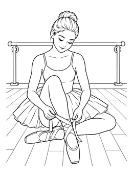 Free printable Ballerina Tying Her Pointe Shoes coloring page