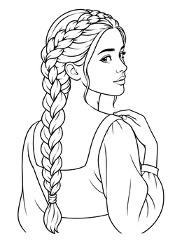 Free printable Braided Hair Looking Over Shoulder coloring page