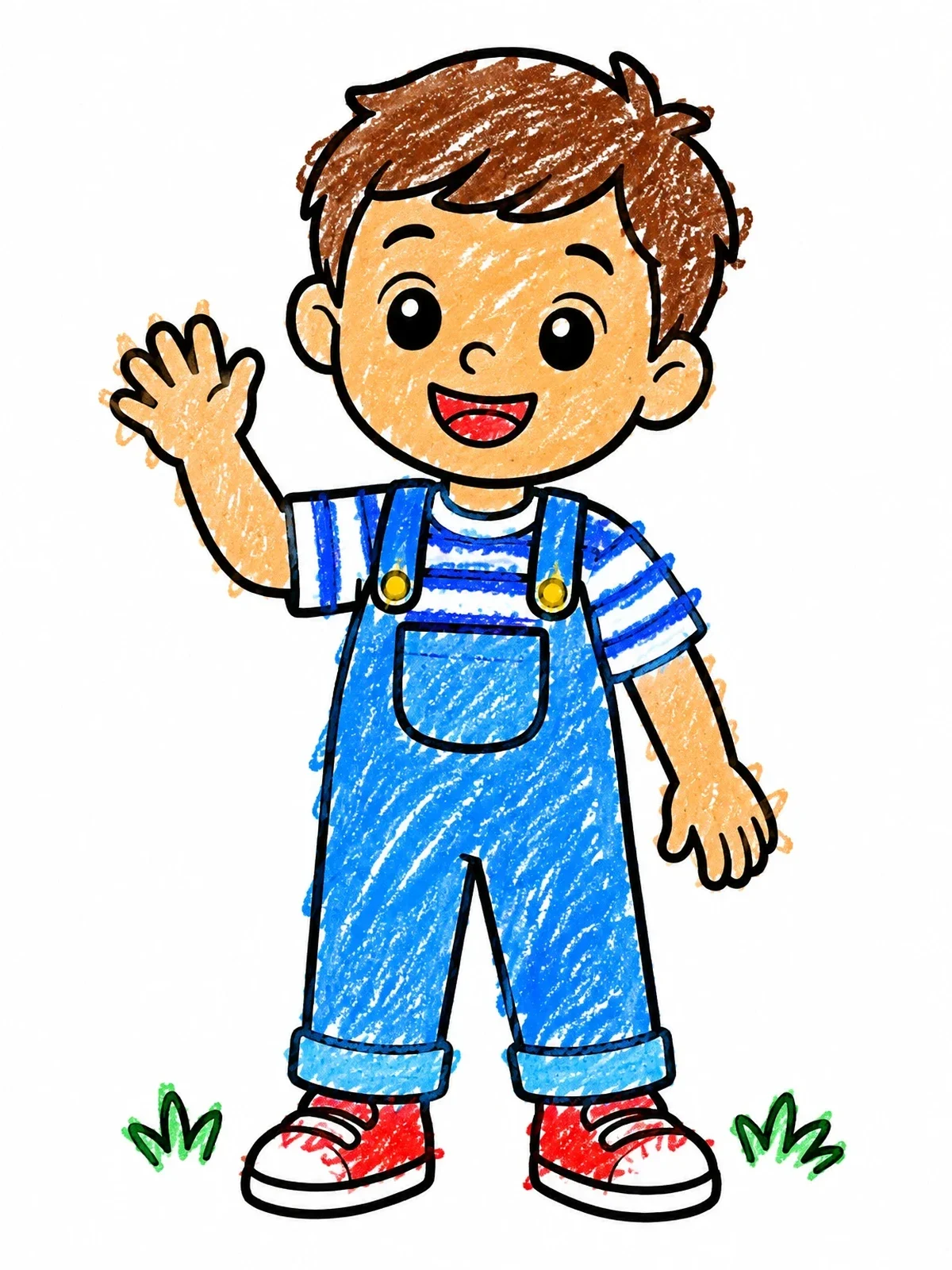 Colored example of the Cheerful Boy Waving Hello coloring page
