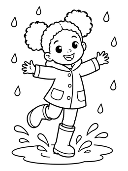 Free printable Cheerful Girl Splashing In Rain Puddle coloring page