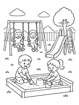 Free printable Children Having Fun At The Playground coloring page