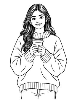 Free printable Cozy Girl With Hot Coffee Cup coloring page