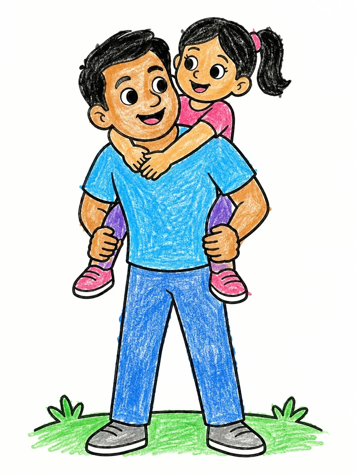 Colored example of the Father Giving Daughter A Piggyback Ride coloring page
