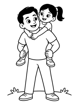 Free printable Father Giving Daughter A Piggyback Ride coloring page