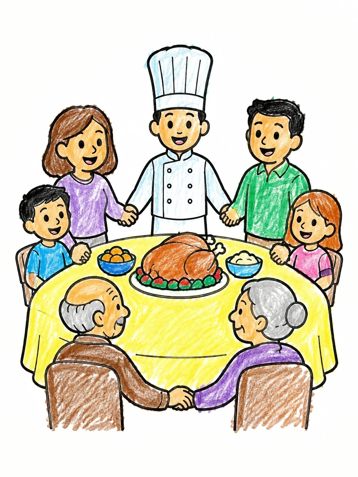 Colored example of the Family Dinner With Chef coloring page