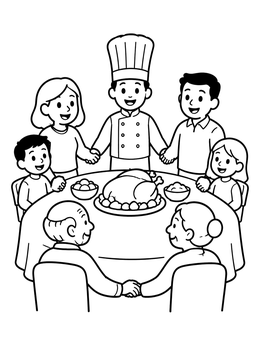 Free printable Family Dinner With Chef coloring page