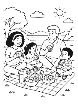 Free printable Family Picnic On The Blanket coloring page