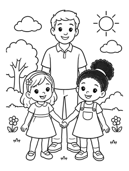Free printable Father And Daughters In The Park coloring page