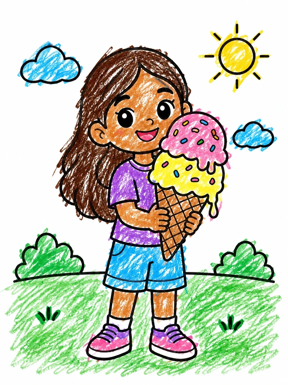 Colored example of the Girl With Giant Ice Cream Cone coloring page