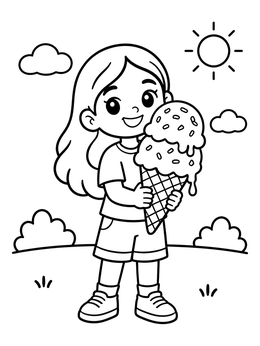 Free printable Girl With Giant Ice Cream Cone coloring page