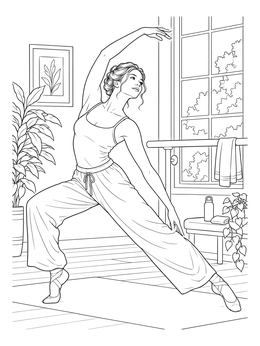 Free printable Graceful Dancer Stretching In Studio coloring page