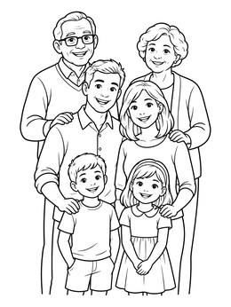 Free printable Happy Multi Generational Family Portrait coloring page