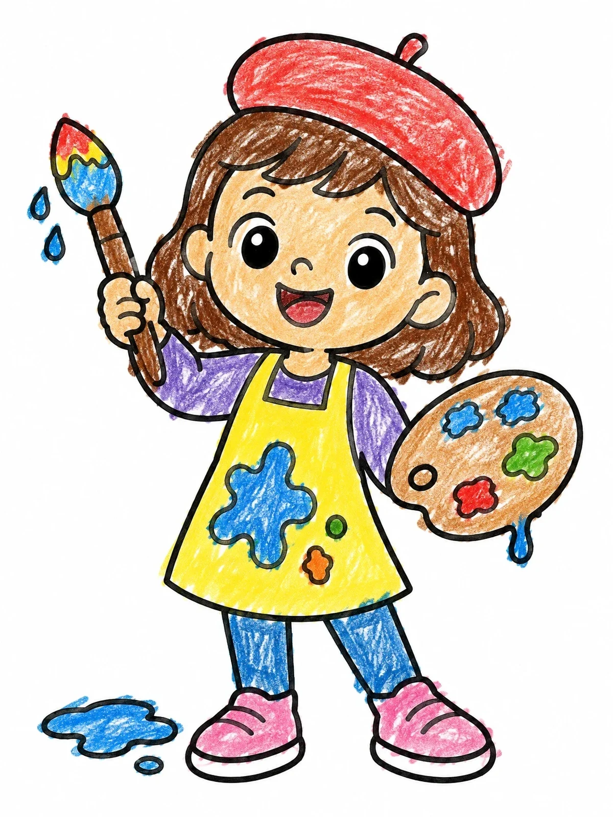 Colored example of the Little Artist With Paintbrush And Palette coloring page