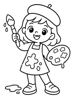 Free printable Little Artist With Paintbrush And Palette coloring page