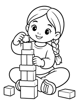 Free printable Little Girl Stacking Toy Blocks coloring page