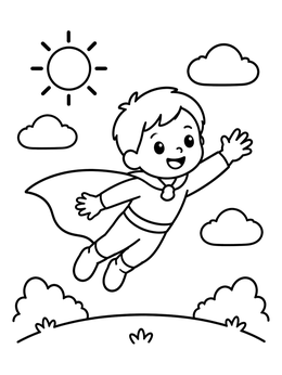 Free printable Little Superhero Flying In The Sky coloring page