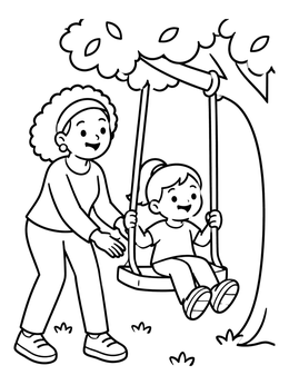 Free printable Mother Pushing Child On Tree Swing coloring page