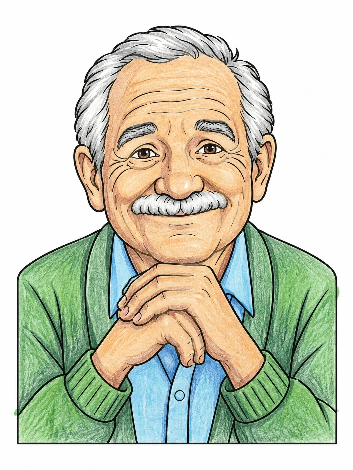 Colored example of the Smiling Grandfather Portrait Line Art coloring page