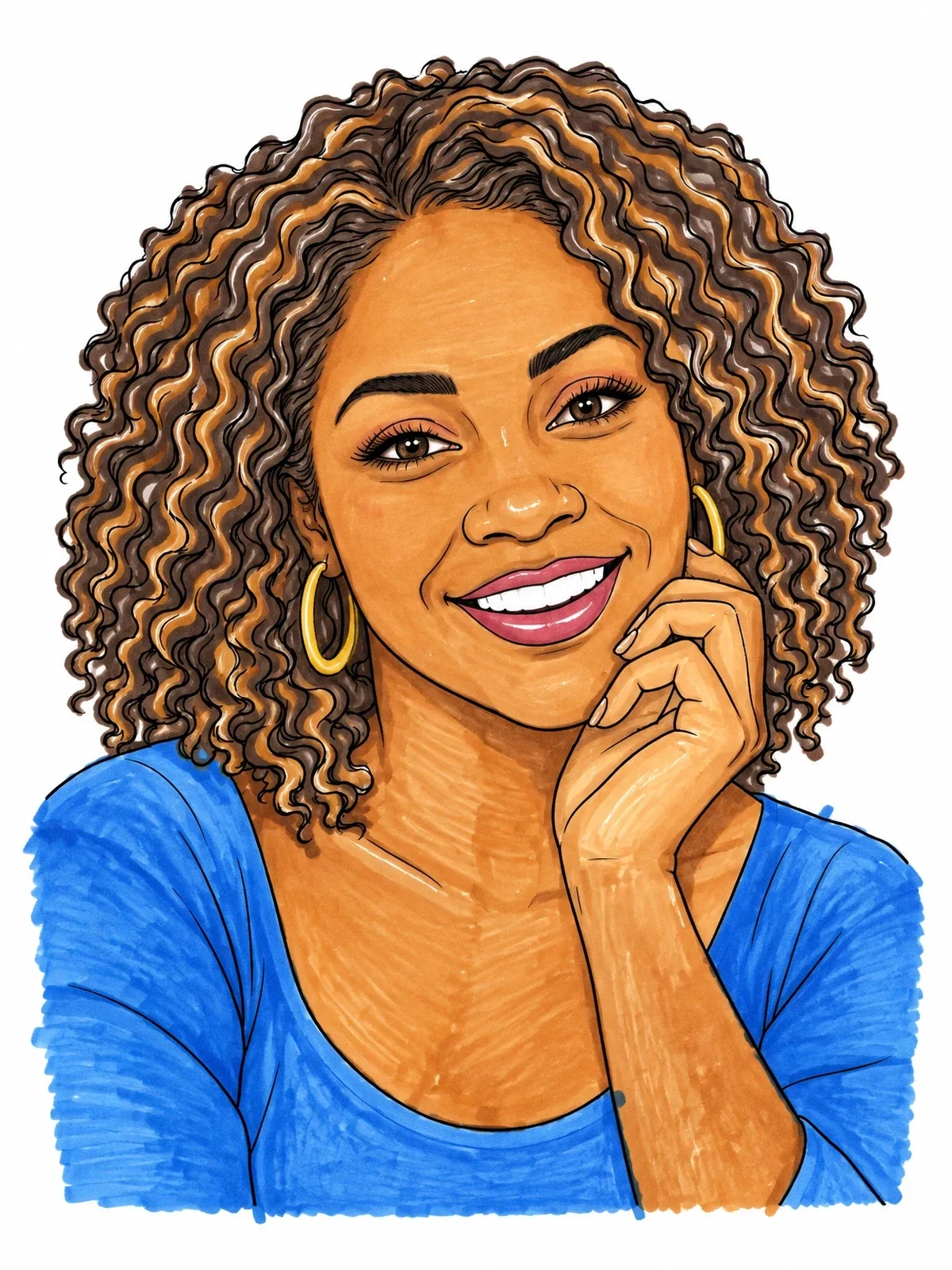 Colored example of the Smiling Woman With Curly Hair coloring page