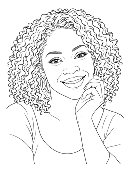 Free printable Smiling Woman With Curly Hair coloring page