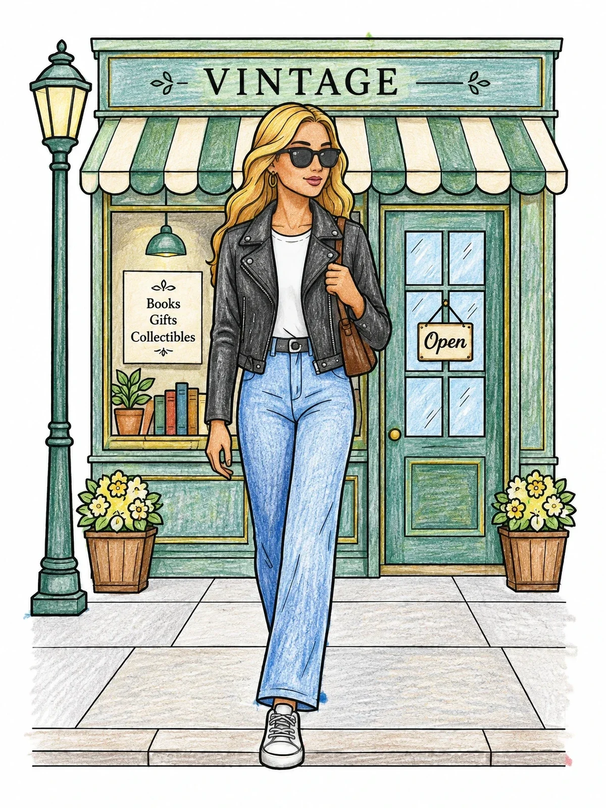 Colored example of the Stylish Woman By Vintage Boutique coloring page