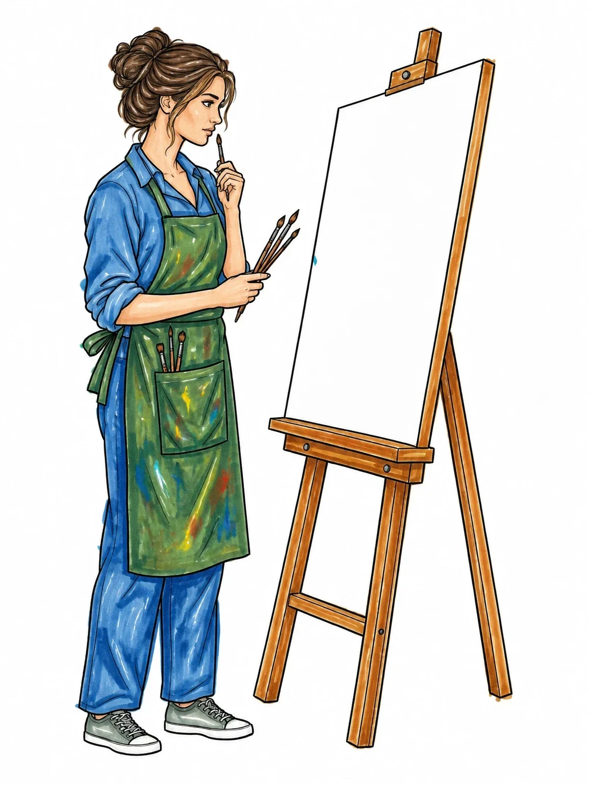 Colored example of the Thoughtful Artist By The Easel coloring page