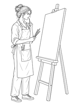 Free printable Thoughtful Artist By The Easel coloring page