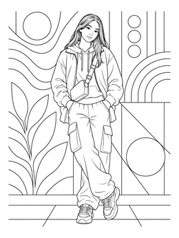Free printable Trendy Streetwear Fashion Girl coloring page