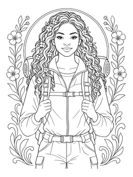 Free printable Young Hiker With Flowered Hair coloring page