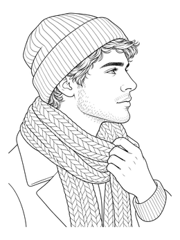 Free printable Young Man In Knit Beanie And Scarf coloring page