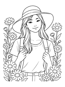 Free printable Young Woman In Daisy Field coloring page
