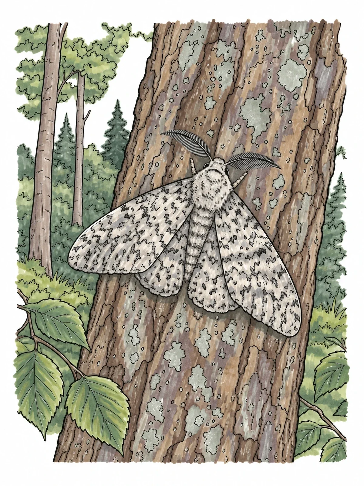 Colored example of the Peppered Moth On Tree Bark coloring page