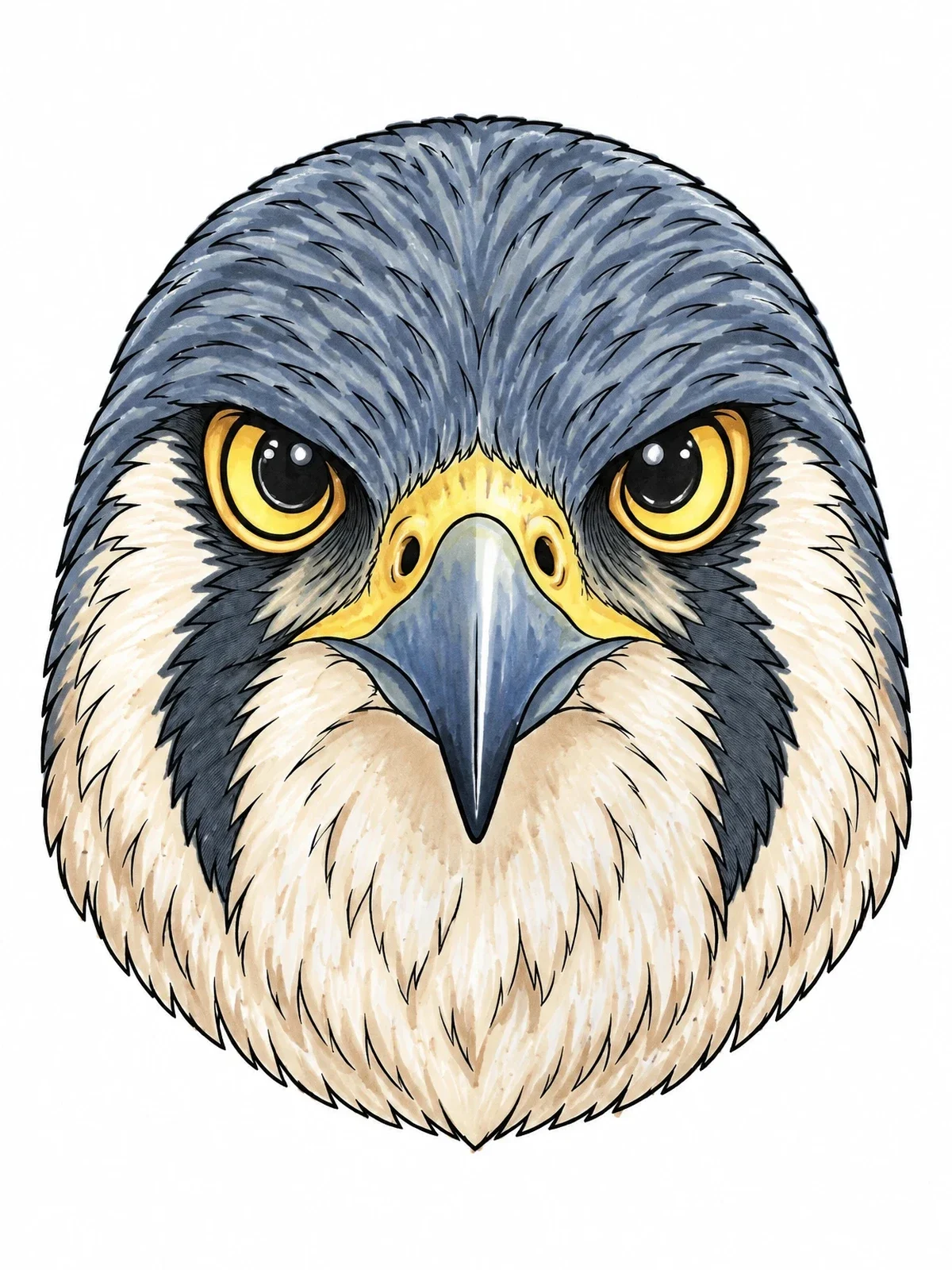 Colored example of the Peregrine Falcon Head Portrait coloring page