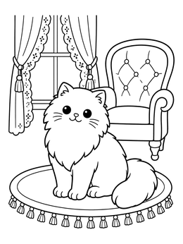 Free printable Fluffy Persian Cat In Parlor coloring page