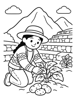 Free printable Farmer Harvesting Potatoes In The Andes coloring page