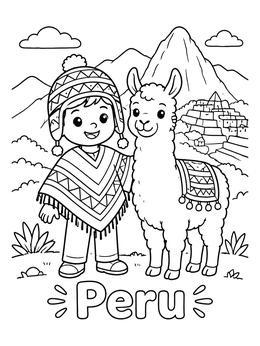 Free printable Peruvian Child And Friendly Llama coloring page