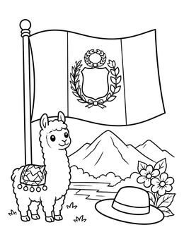 Free printable Peruvian Flag With Cute Llama coloring page