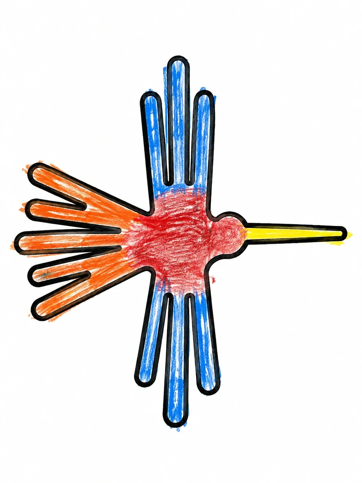 Colored example of the Simple Nazca Hummingbird Geoglyph Outline coloring page
