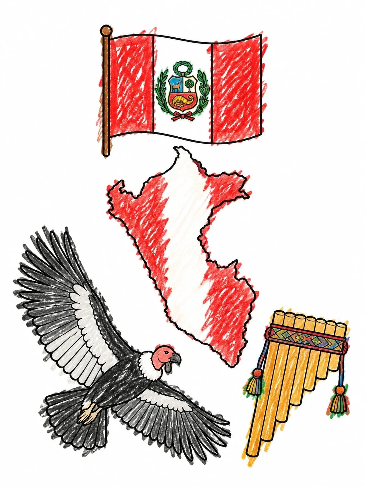 Colored example of the Peruvian Symbols And Wildlife Set coloring page