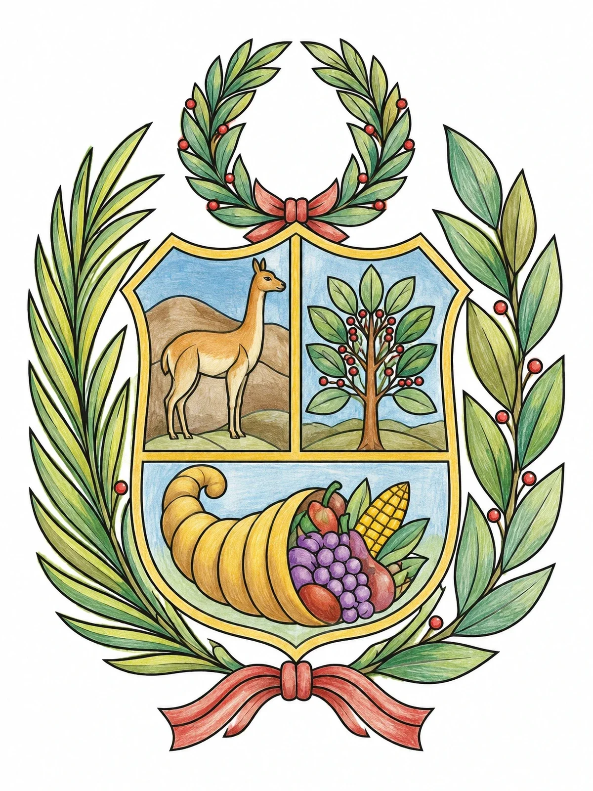 Colored example of the Peruvian Coat Of Arms coloring page