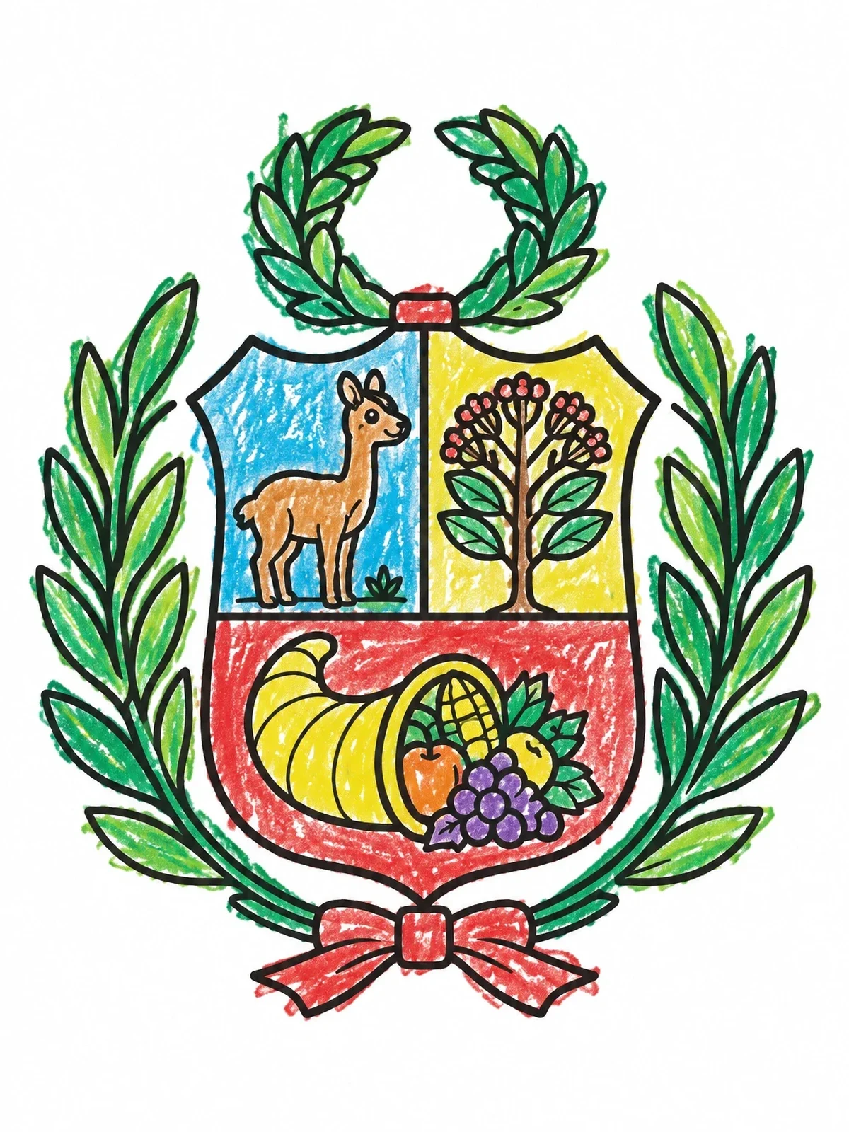Colored example of the Peruvian Coat Of Arms coloring page