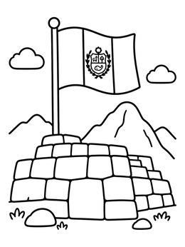 Free printable Peruvian Flag On Ancient Stone Fortress coloring page