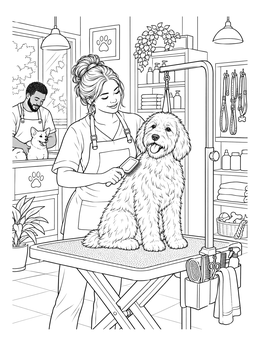 Free printable Busy Pet Grooming Salon coloring page