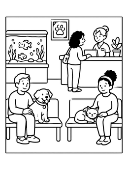 Free printable Pet Hospital Waiting Room coloring page