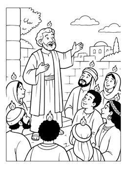 Free printable Peter Preaching On Pentecost Sunday coloring page