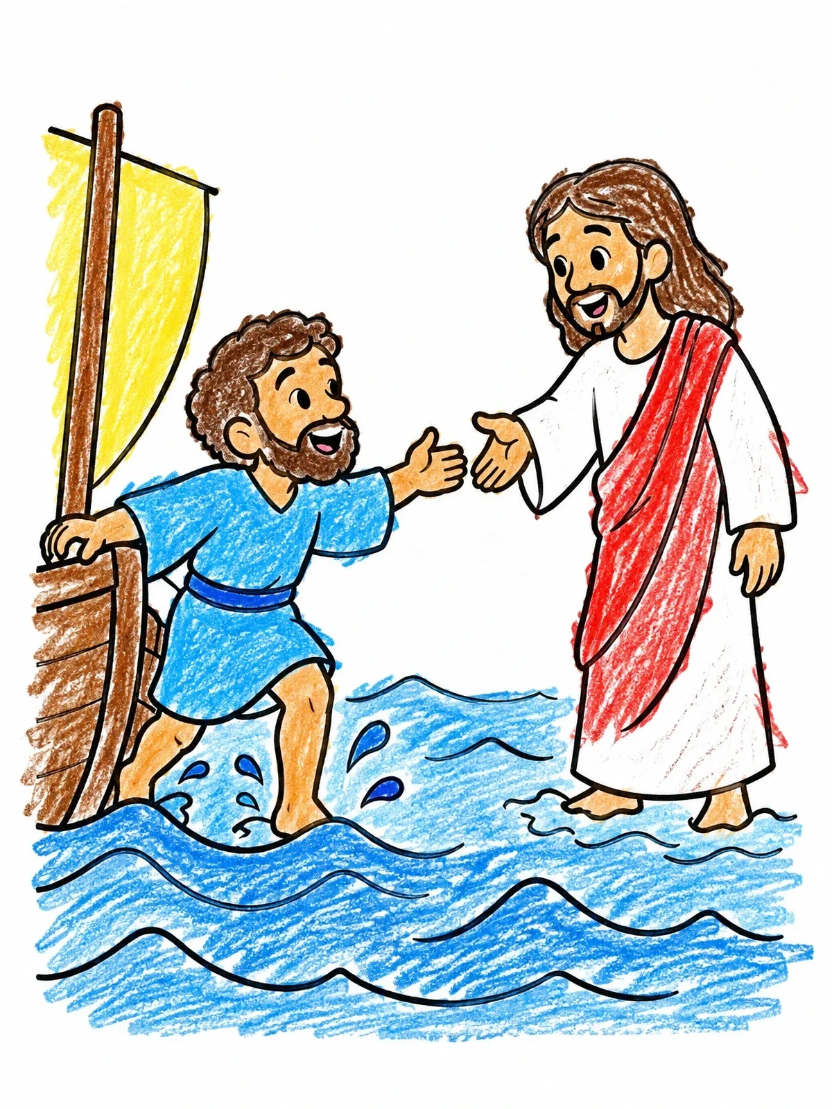 Colored example of the Peter Walking On The Water coloring page