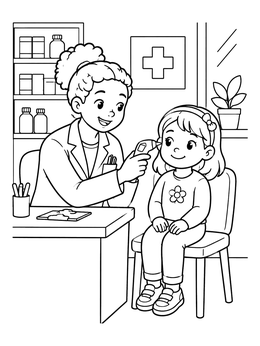 Free printable Pharmacist Checking Child Temperature coloring page