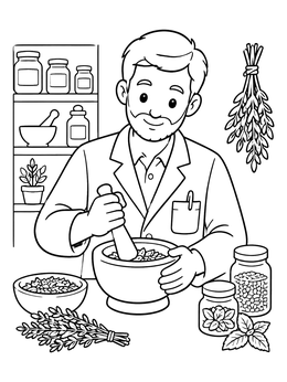 Free printable Pharmacist Grinding Dried Herbs coloring page