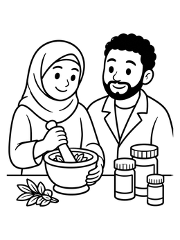 Free printable Pharmacists Preparing Medicine Together coloring page